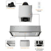 Awoco RH-IT06-CR Flush Ceiling Mount Split Insert Range Hood, Stainless Steel 4 Speeds 800 CFM, 6” Round Vent LED Lights Remote Control - AWC-RH-IT06-CR36