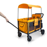 WonderFold W4 Elite Push/Pull 4-Passenger Quad Stroller Wagon Orange New