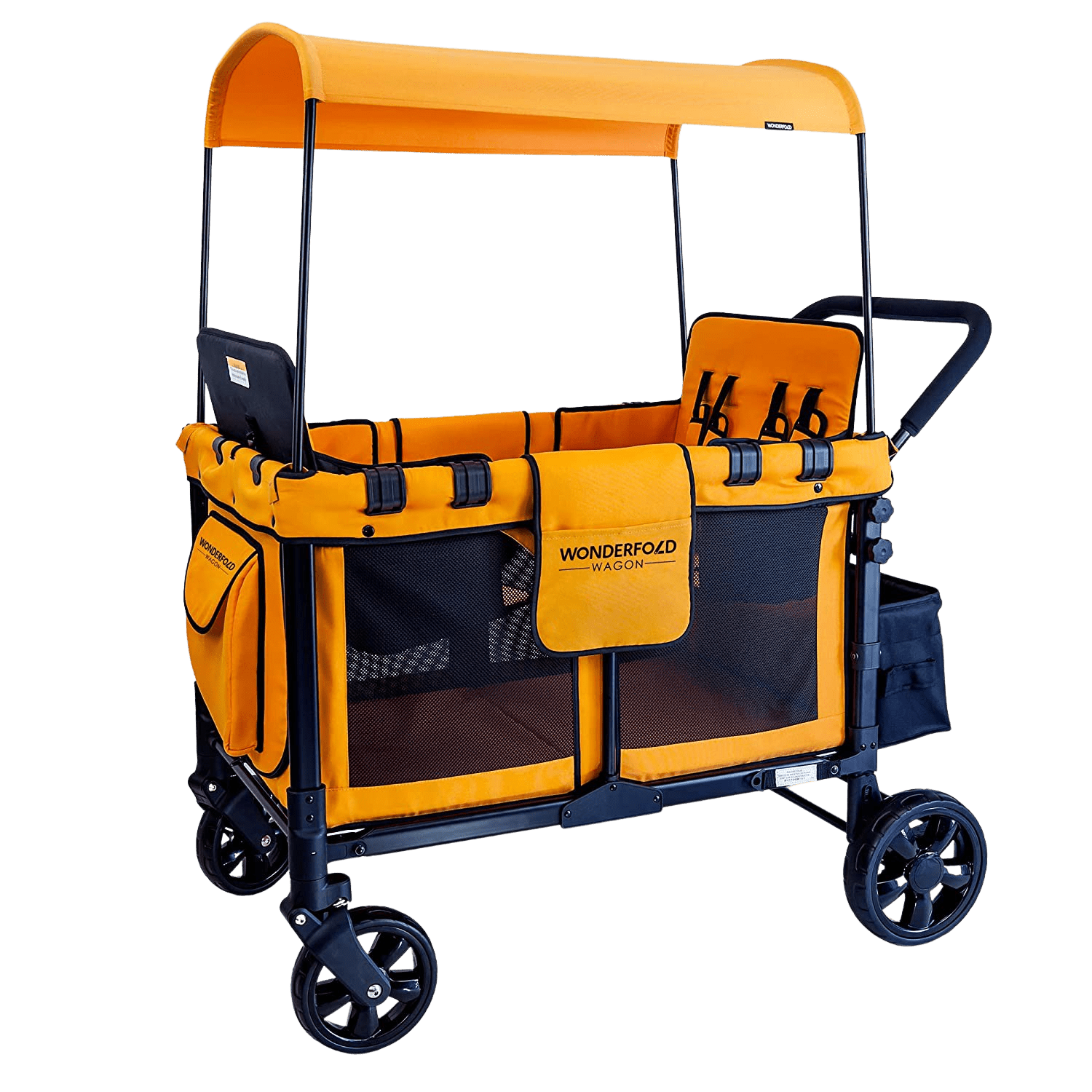 WonderFold W4 Elite Push/Pull 4-Passenger Quad Stroller Wagon Orange New