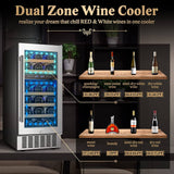 Bodega cooler 15 Inch Wine Cooler 28 Bottle Dual Zone Wine Refrigerator - JC-85B-WIFI