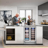 BODEGA Earth Day Sale-AAOBOSI 24 Inch Beverage and Wine Cooler Dual Zone 2-IN-1 Hold 18 Bottles and 57 Cans - YC120-2D