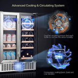 BODEGA Earth Day Sale-AAOBOSI 24 Inch Beverage and Wine Cooler Dual Zone 2-IN-1 Hold 18 Bottles and 57 Cans - YC120-2D