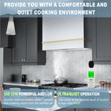 Akicon Stainless Steel Range Hood 30", 600 CFM Wall Mount Vent Hood with Powerful Vent Motor, Modern Box Kitchen Hood with LED Lights, Charcoal Filter - AK-HS30HA-BSG-48