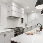 Akicon 30" Stainless Steel Range Hood, 3 Stacks Modern Box Kitchen Hood with Powerful Vent Motor, Wall Mount, 30”W*30”H*14"D, Signal White - AK-HS30L-SW