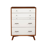 Alpine Flynn Mid Century Modern 4 Drawer Two Tone Multifunction Chest w/Pull Out Tray, Acorn/White - 999-05