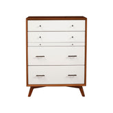 Alpine Flynn Mid Century Modern 4 Drawer Two Tone Multifunction Chest w/Pull Out Tray, Acorn/White - 999-05
