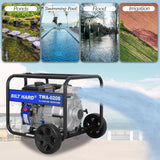 BILT HARD Trash Pump 3 inch, 264 GPM 6.5HP Gas Powered Full Trash Water Pump with Handle and Wheels, 50 ft Discharge Hose, 15 ft Suction Hose with Complete Fittings - TWA-0208+TWA-0204