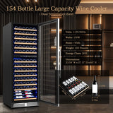 BODEGA AAOBOSI 24" Free Standing 154 Bottles Wine Cooler in Stainless Steel with Wood Shelves - YC-408B