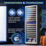 AAOBOSI 24" Free Standing 176 Bottles Wine Cooler in Stainless Steel with Wood Shelves - YC-510B