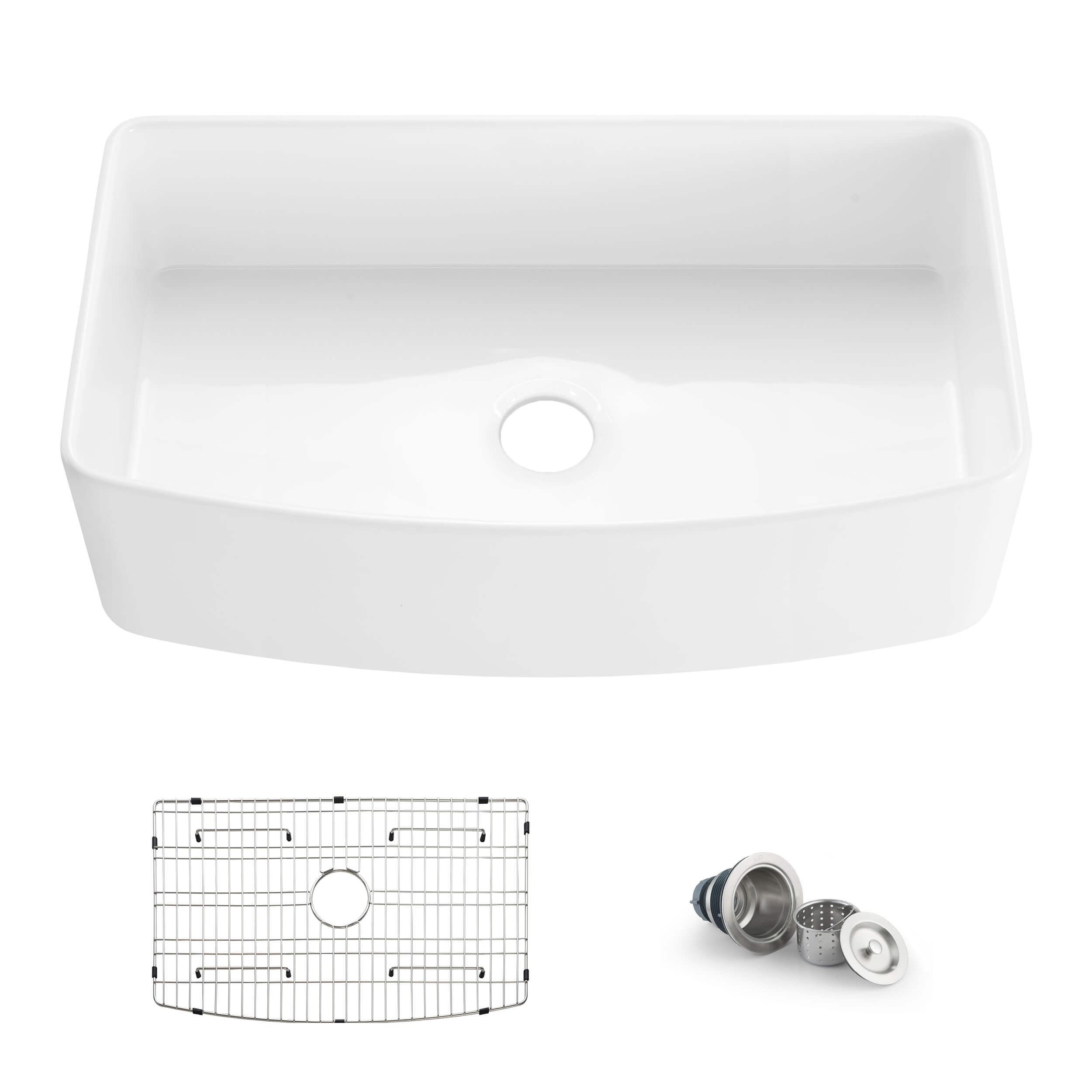 Kibi 36" x 20" x 10" Pure Series Glossy White Single Bowl Fireclay Farmhouse Sink With Curved Apron Front - K2-SF36C