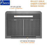 Awoco RH-UC7 30” Under Cabinet 7” High Stainless Steel Black Range Hood, 6 Speeds with Gesture Sensing Touch Control Panel, 900 CFM with Remote Control, 5W LED Light Bar - RH-UC7-30BLK-6