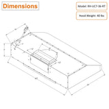 Awoco RH-UC7 36” Under Cabinet 7” High Stainless Steel Range Hood, 6 Speeds with Gesture Sensing Touch Control Panel, 900 CFM with Remote Control, 5W LED Light Bar - RH-UC7-36-6