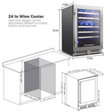 BODEGAcooler 24" 56 Bottles Dual Zone Compressor Wine Cooler with Wood Shelves - JC-165B