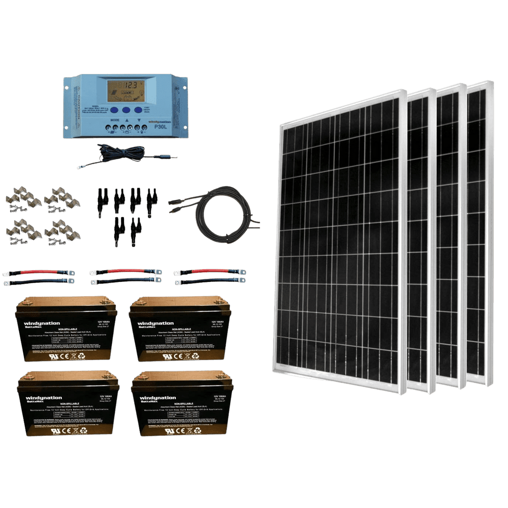WindyNation 400 Watt Solar Panel Kit with 400ah AGM Battery New - SOK-400WP-P30L-400B