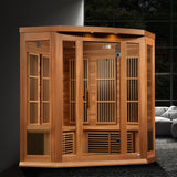 Maxxus 3-Person Corner Near Zero EMF Under 2MG FAR Infrared Sauna Red Cedar
