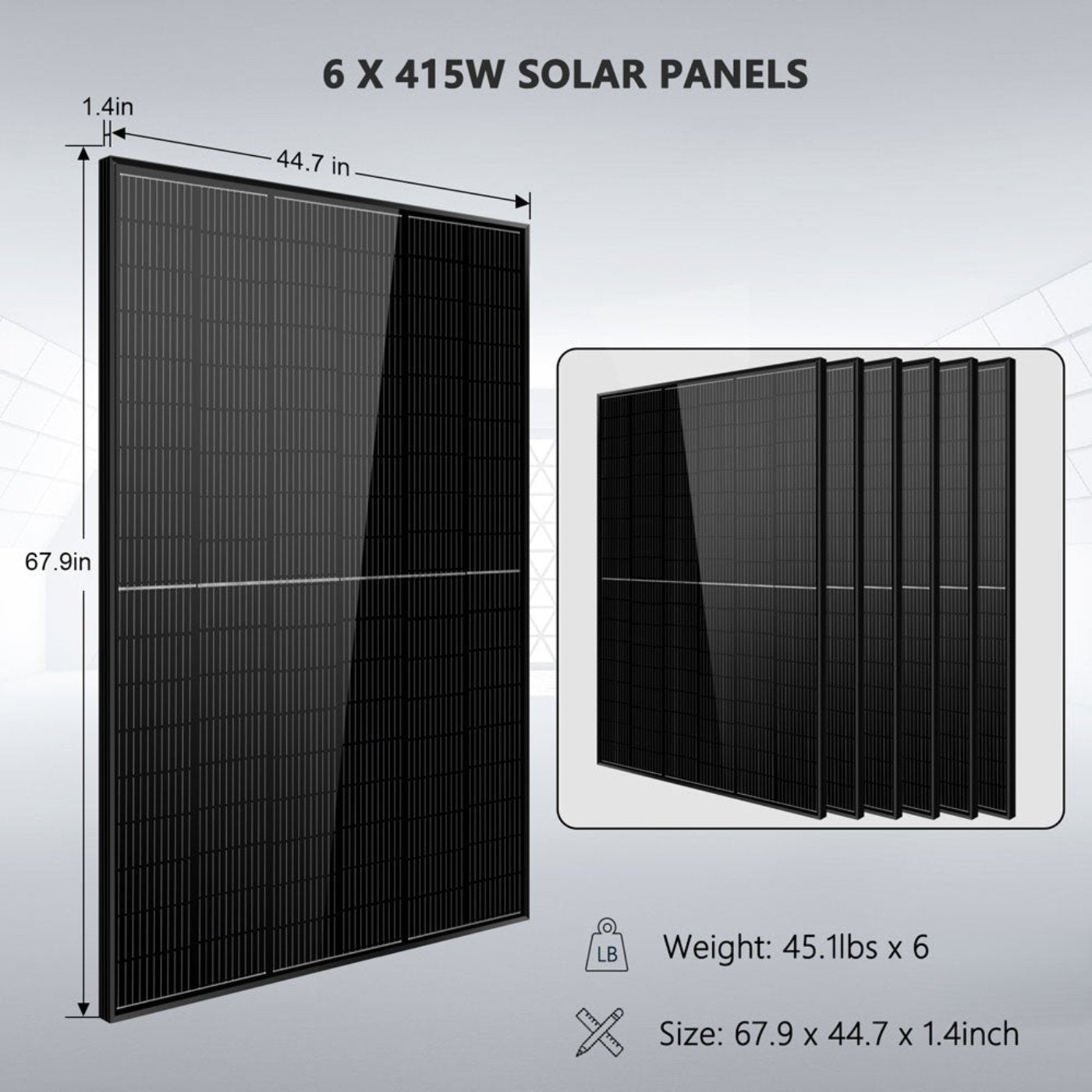 Sun Gold Off-Grid Solar Kit 5000W 48VDC 120V LifePo4 10.24KWH Lithium Battery 6 X 415 Watts Solar Panels SGR-5KE