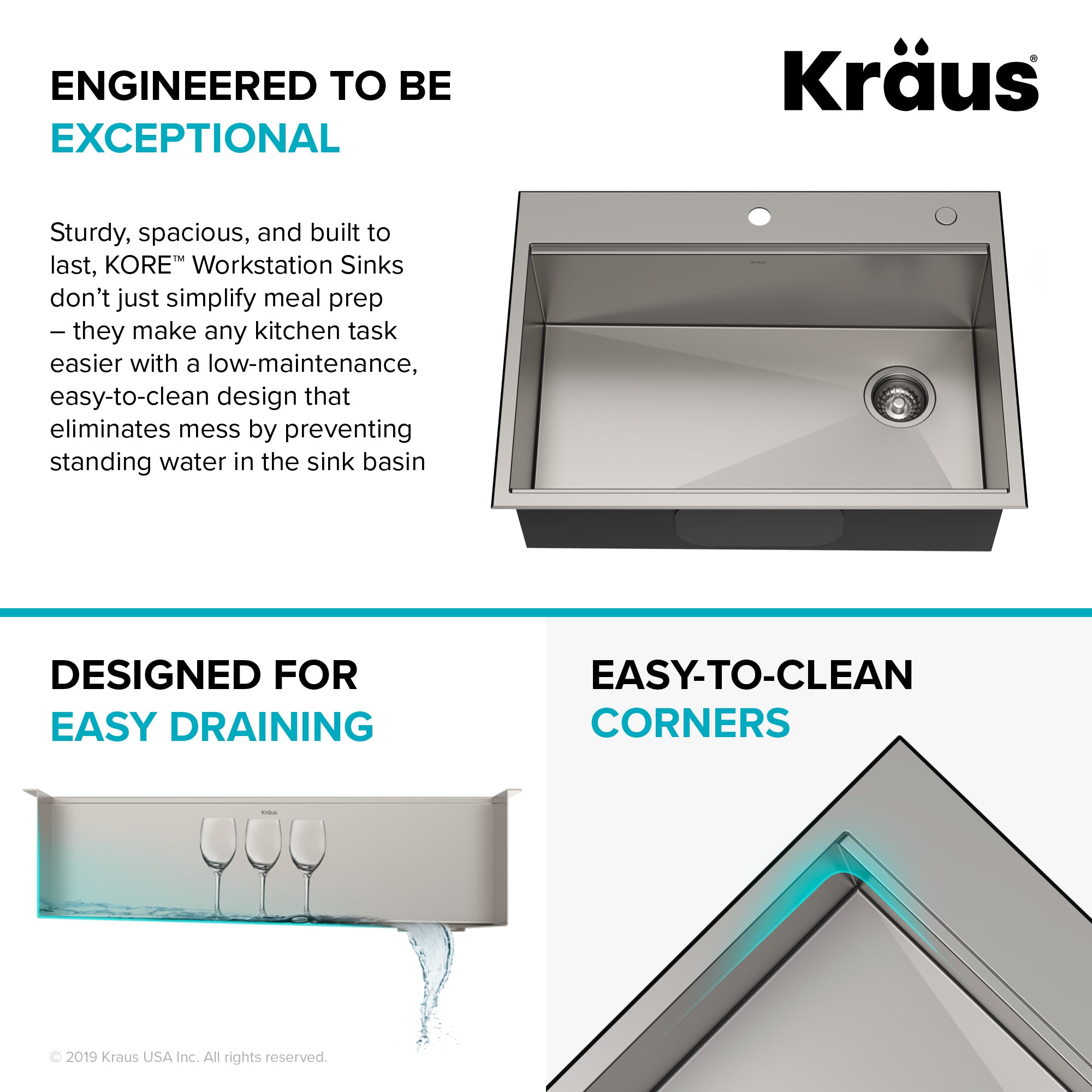 KRAUS Kore 30" Drop-In Workstation 16 Gauge Stainless Steel Single Bowl Kitchen Sink with Accessories - KWT310-30