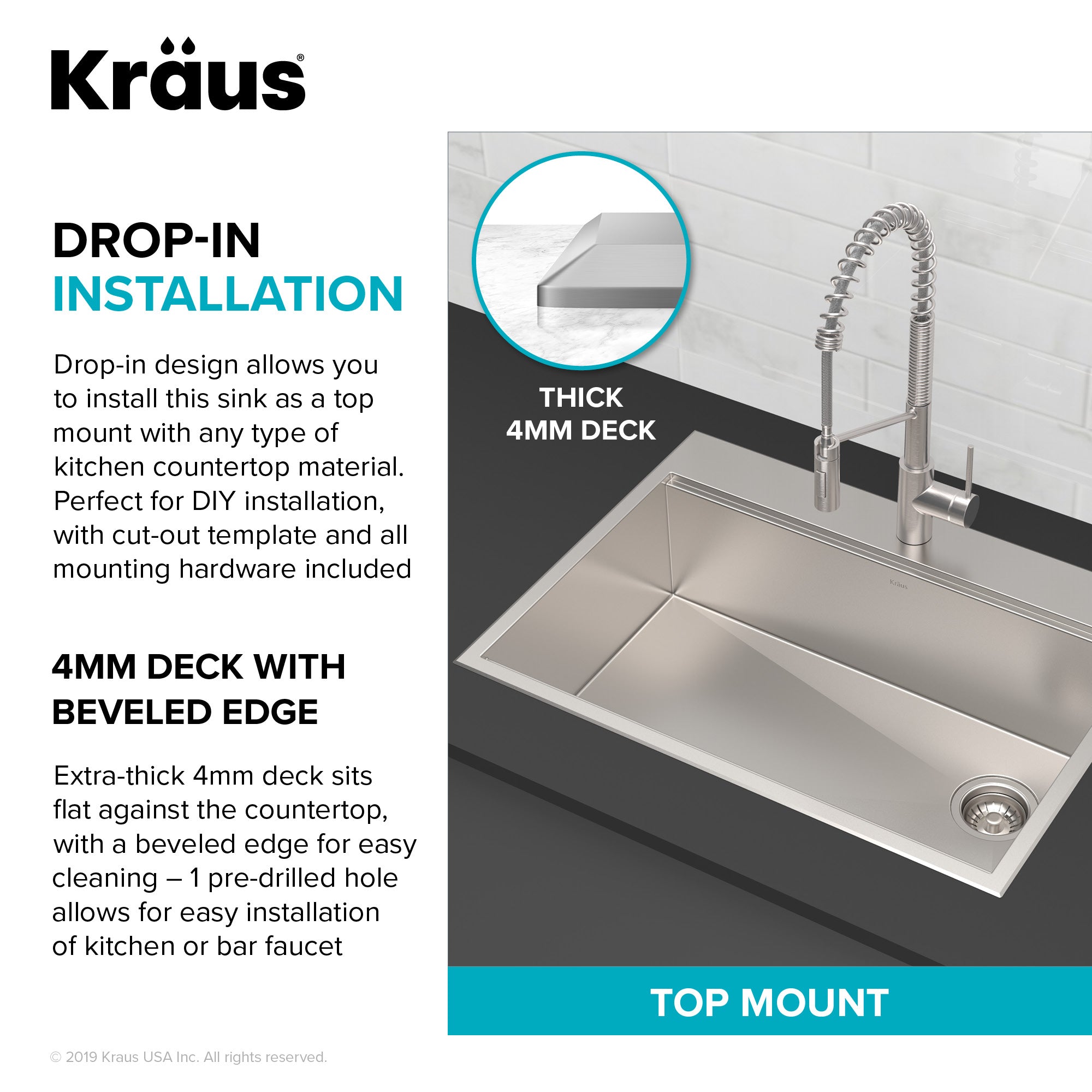 KRAUS Kore 30" Drop-In Workstation 16 Gauge Stainless Steel Single Bowl Kitchen Sink with Accessories - KWT310-30