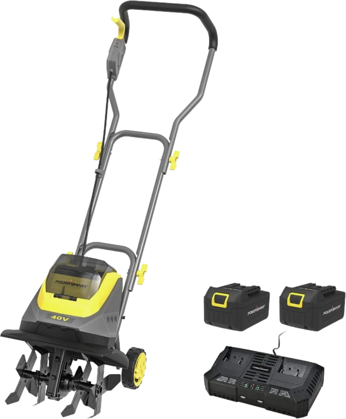 Powersmart Cordless Garden Tiller/Cultivator 40V 12 Inch (2) 4.0Ah Battery and Charger New - PS76221A