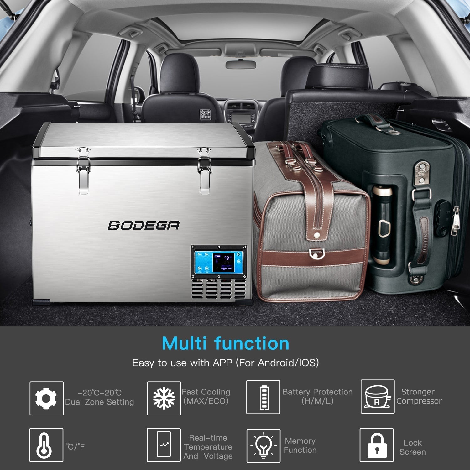 BODEGAcooler Portable Fridge Freezer 64QT/60L Large Capacity - BCD60