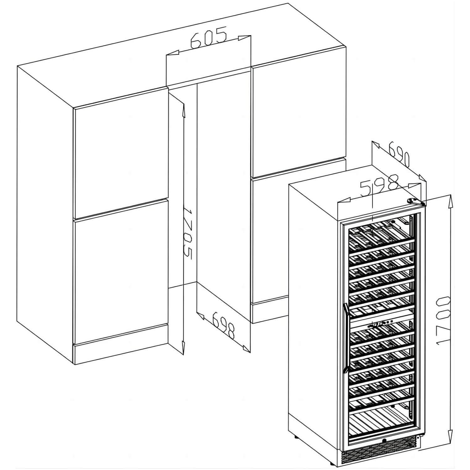 AOBOSI 24 inch Wine Cooler 154 Bottles Capacity Dual Zone - YC-408B