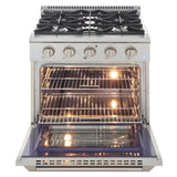 Kucht 30" Pro-Style Natural Gas Dual Fuel Range with 4 Burners in Stainless Steel - KDF302-S