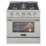 Kucht 30" Pro-Style Natural Gas Dual Fuel Range with 4 Burners in Stainless Steel - KDF302-S