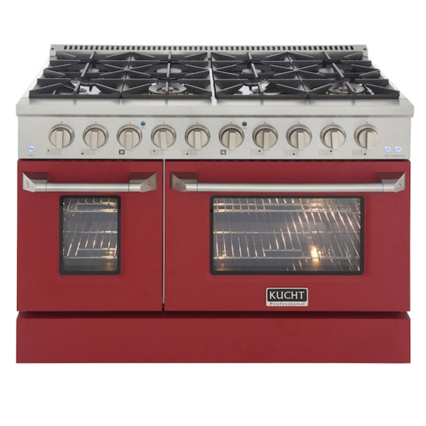 Kucht Professional 48 in. 6.7 cu ft. Propane Gas Range with Red Door and Silver Knobs - KNG481/LP-R