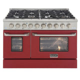 Kucht Professional 48 in. 6.7 cu ft. Propane Gas Range with Red Door and Silver Knobs - KNG481/LP-R