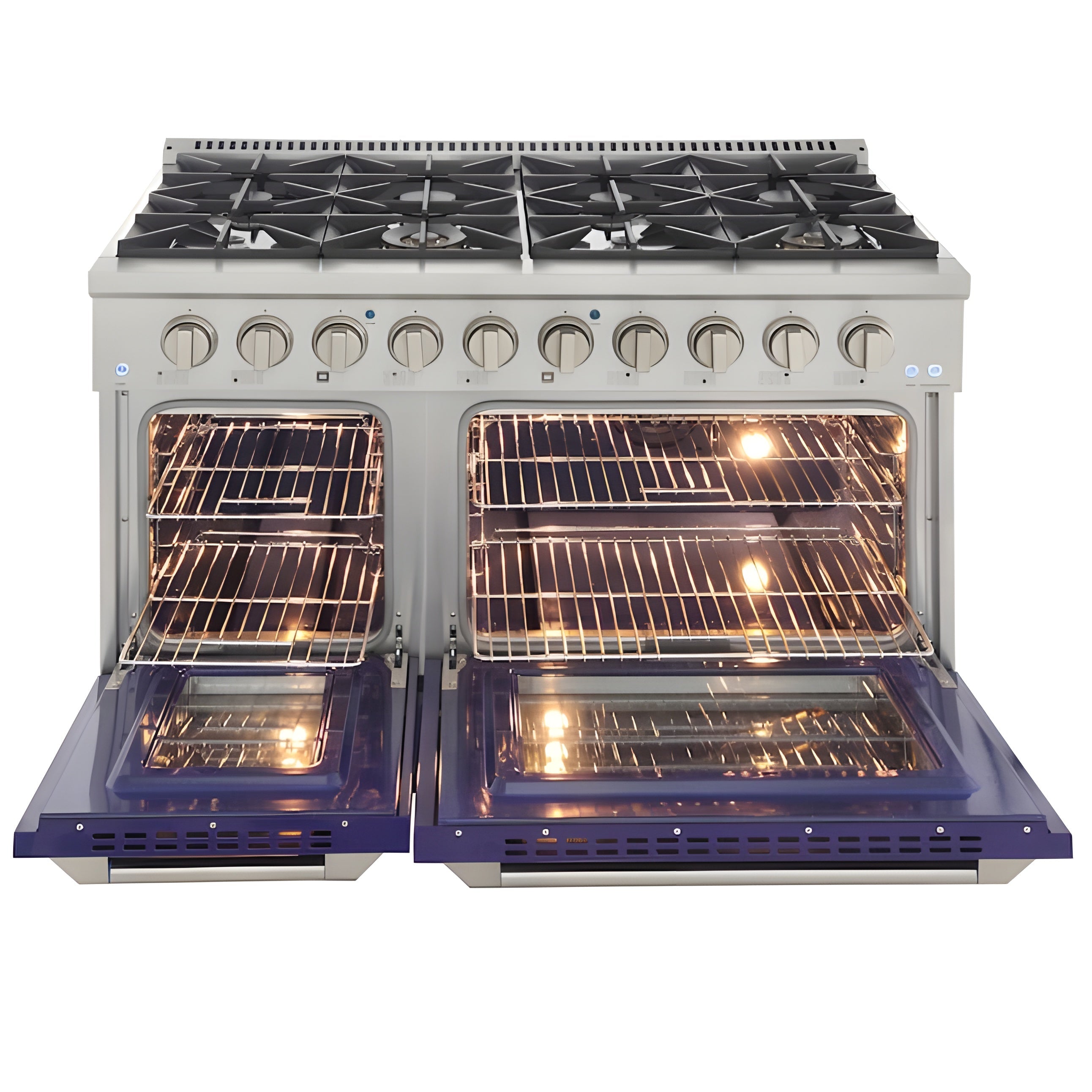 Kucht Professional 48 in. 6.7 cu ft. Propane Gas Range with Blue Door and Silver Knobs - KNG481/LP-B