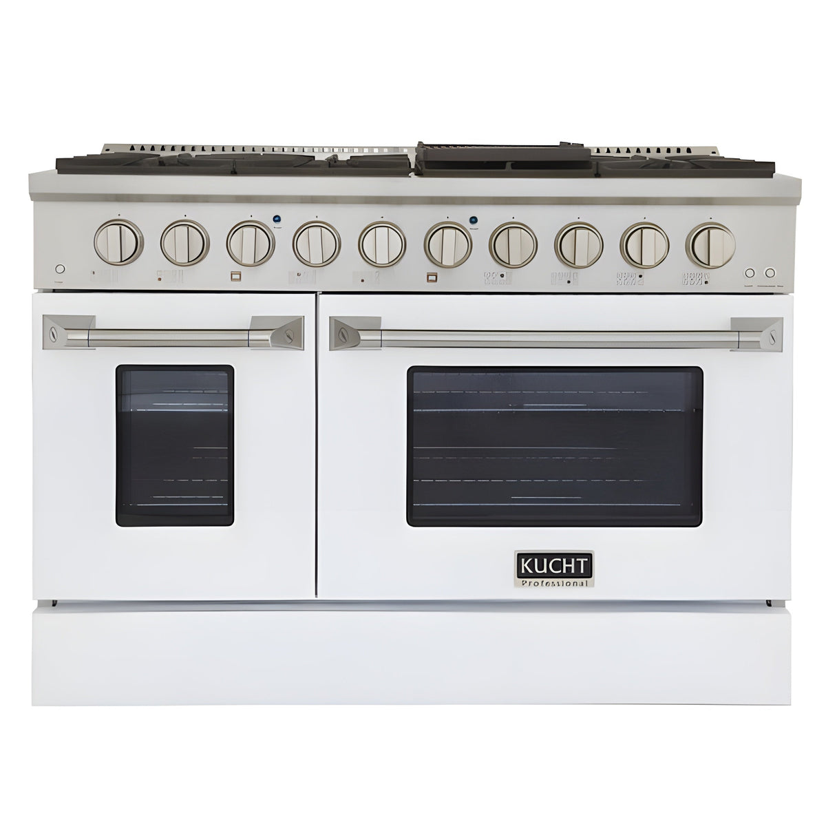 Kucht Professional 48 in. 6.7 cu ft. Natural Gas Range with White Door and Silver Knobs - KNG481-W