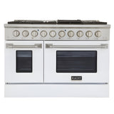 Kucht Professional 48 in. 6.7 cu ft. Natural Gas Range with White Door and Silver Knobs - KNG481-W