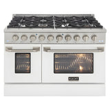 Kucht Professional 48 in. 6.7 cu ft. Natural Gas Range with White Door and Silver Knobs - KNG481-W