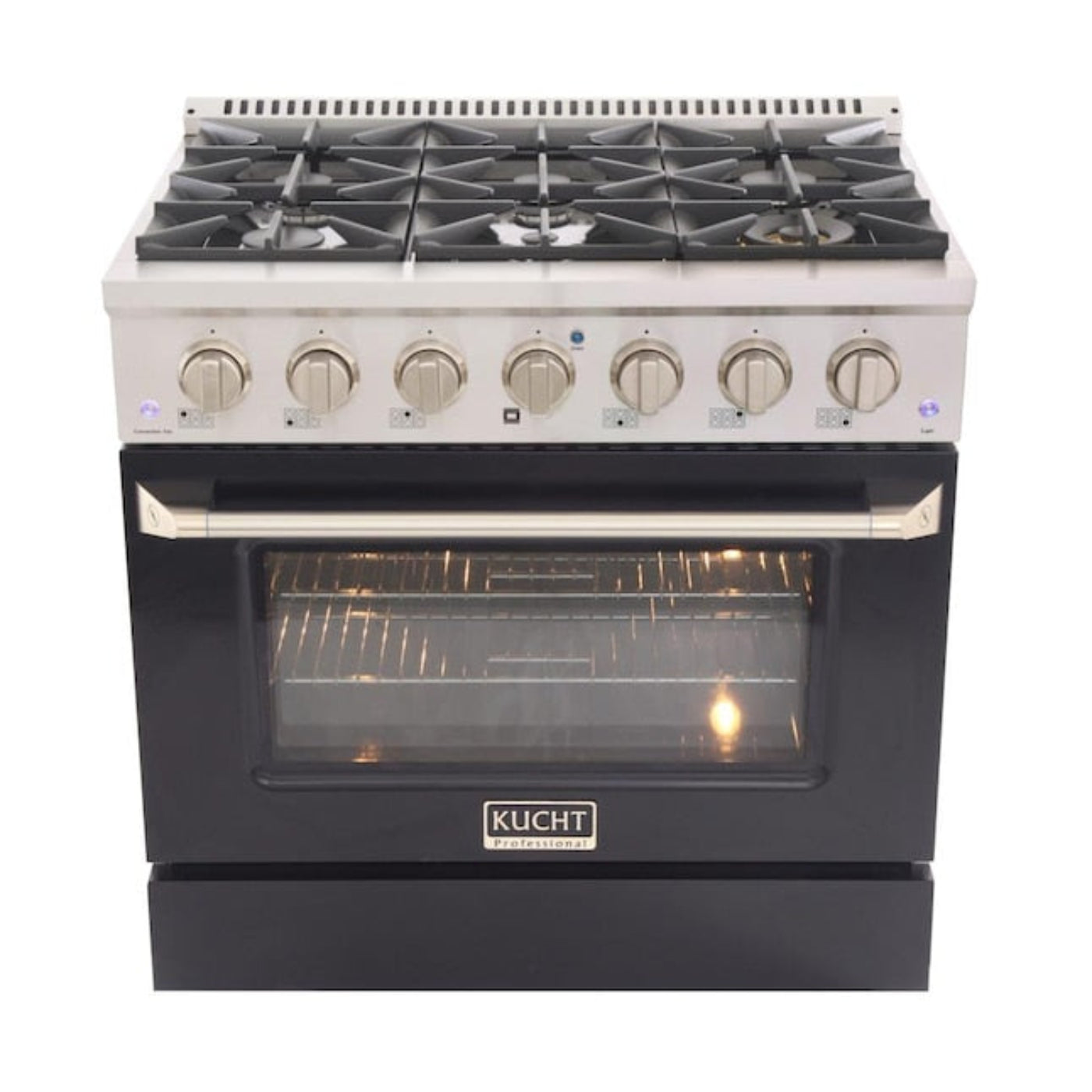 Kucht Professional 36 in. 5.2 cu ft. Propane Gas Range with Black Door and Silver Knobs - KNG361/LP-K