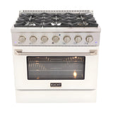 Kucht 36" Pro-Style Natural Gas Dual Fuel Range with 4 Burners in White - KDF362-W