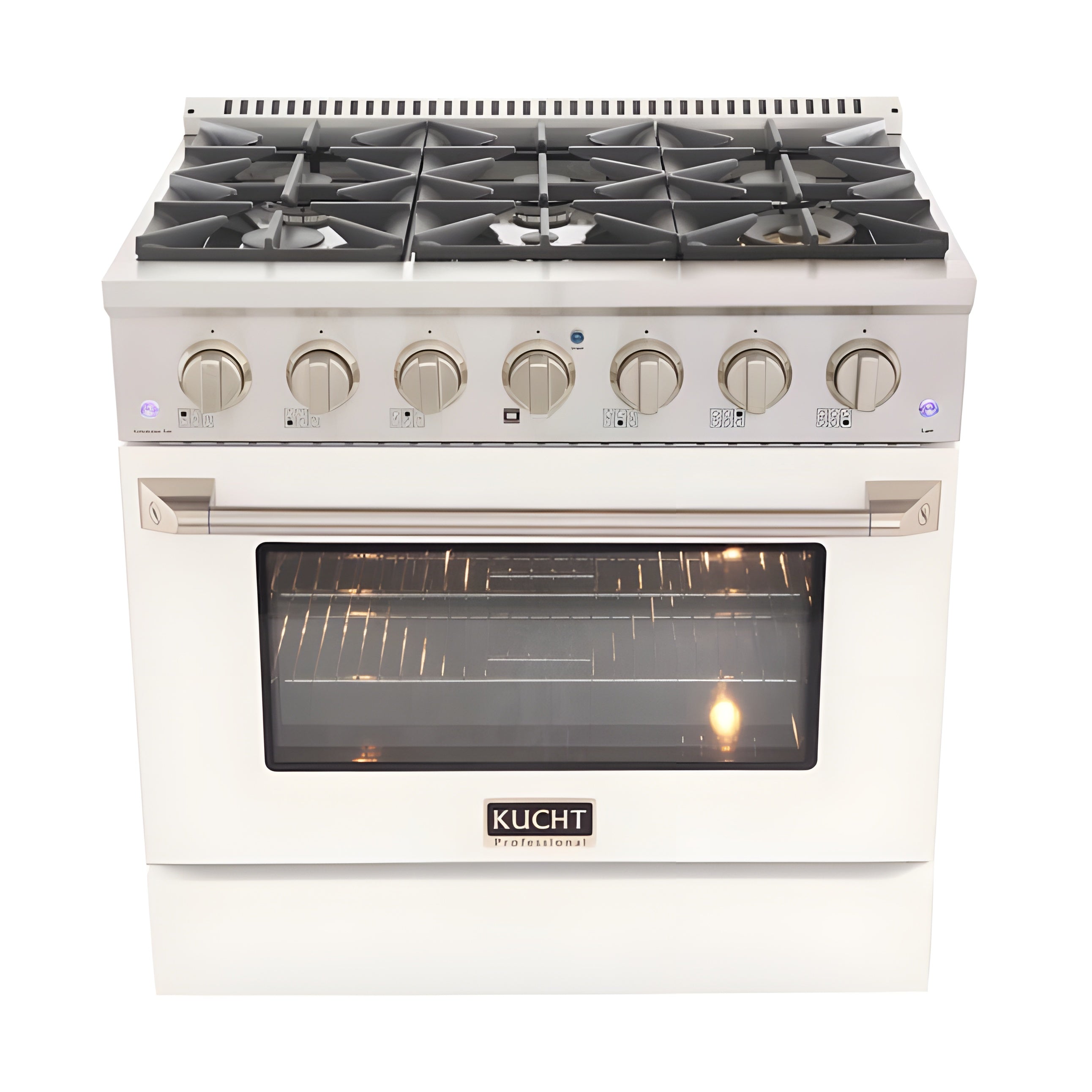 Kucht Professional 36 in. 5.2 cu ft. Propane Gas Range with White Door and Silver Knobs - KNG361/LP-W