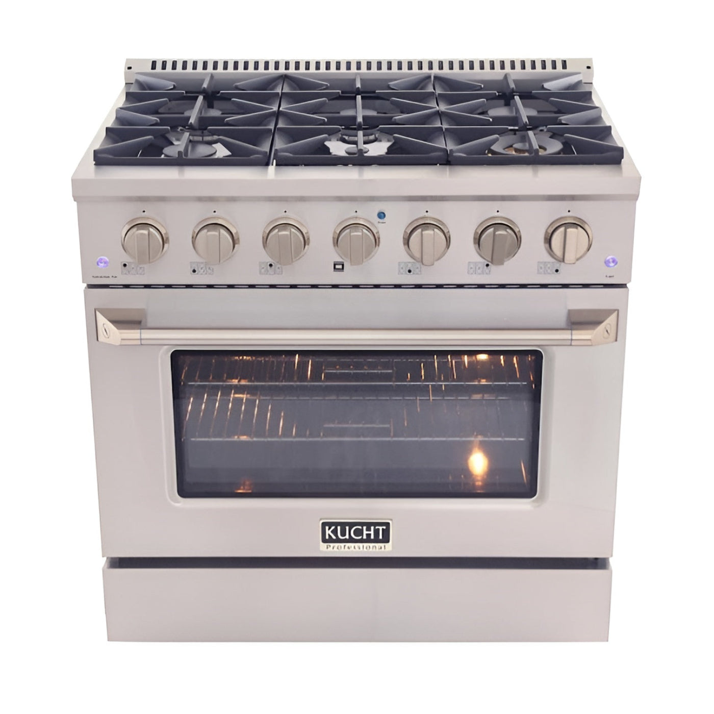 Kucht 36" Pro-Style Propane Gas Dual Fuel Range in White with Gold Accents - KDF362/LP-W-GOLD