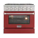 Kucht 36" Pro-Style Natural Gas Dual Fuel Range with 4 Burners in Red - KDF362-R