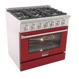 Kucht Professional 36 in. 5.2 cu ft. Propane Gas Range with Red Door and Silver Knobs - KNG361/LP-R