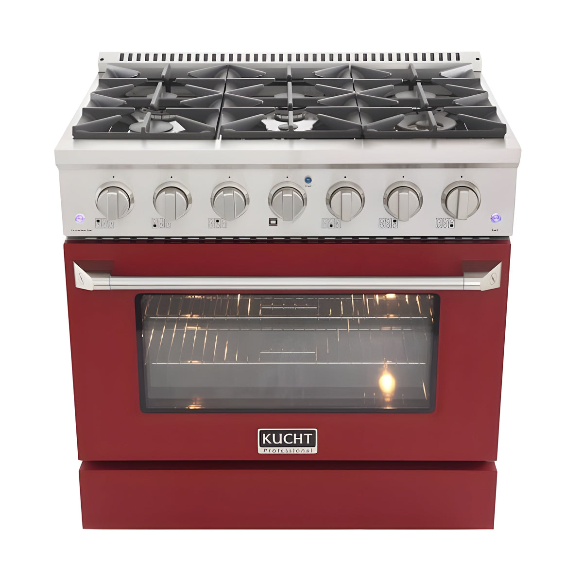Kucht Professional 36 in. 5.2 cu ft. Propane Gas Range with Red Door and Silver Knobs - KNG361/LP-R