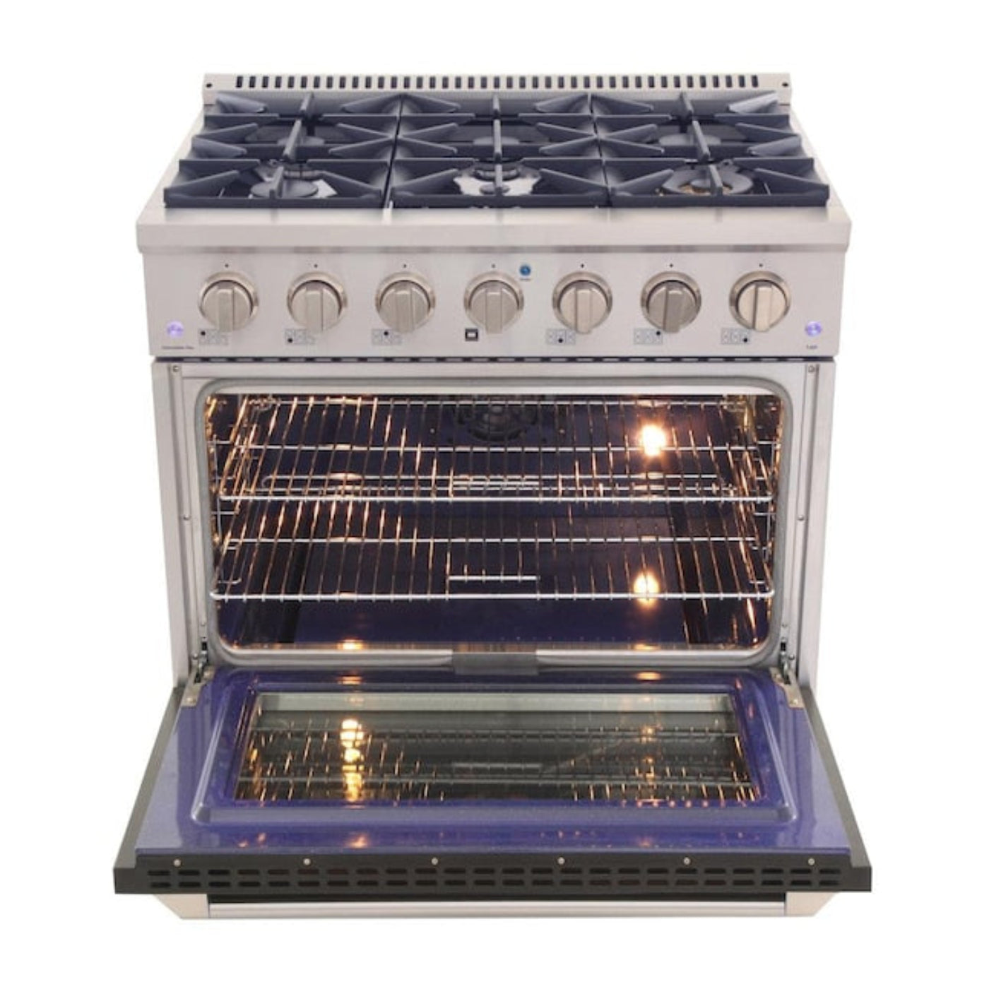 Kucht Professional 36 in. 5.2 cu ft. Propane Gas Range with Black Door and Silver Knobs - KNG361/LP-K