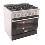 Kucht Professional 36 in. 5.2 cu ft. Natural Gas Range with Black Door and Silver Knobs - KNG361-K