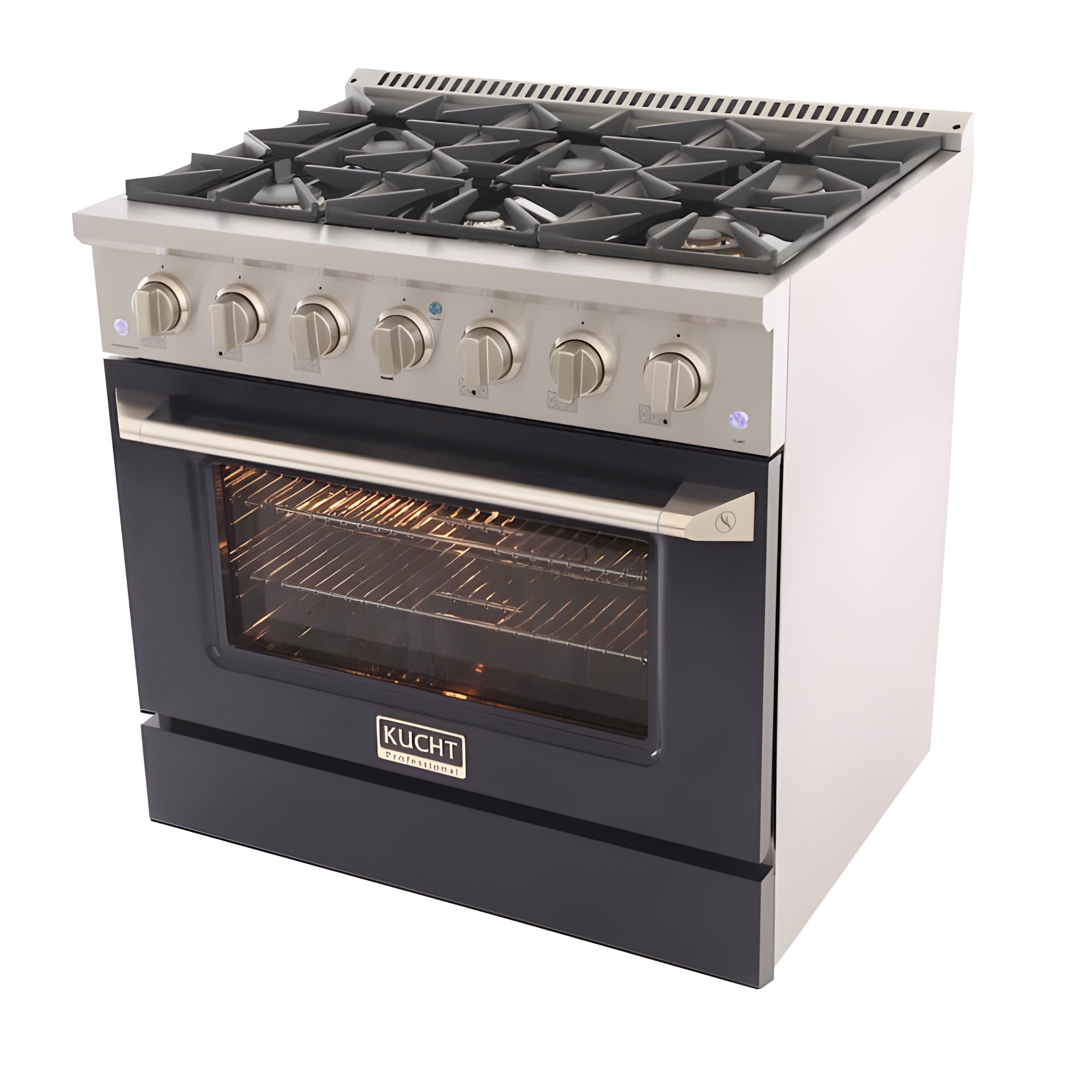 Kucht Professional 36 in. 5.2 cu ft. Natural Gas Range with Black Door and Silver Knobs - KNG361-K