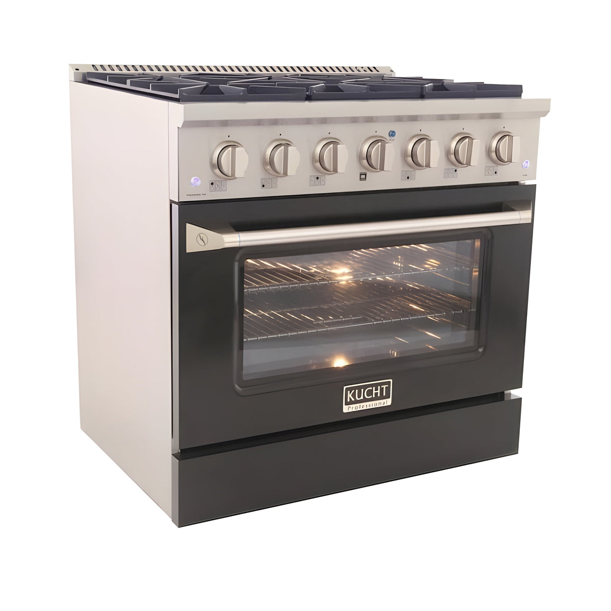 Kucht Professional 36 in. 5.2 cu ft. Natural Gas Range with Black Door and Silver Knobs - KNG361-K