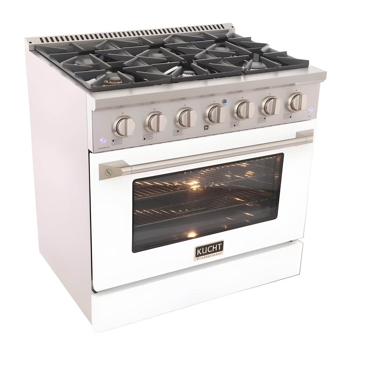 Kucht Professional 36 in. 5.2 cu ft. Natural Gas Range with White Door and Silver Knobs - KNG361-W