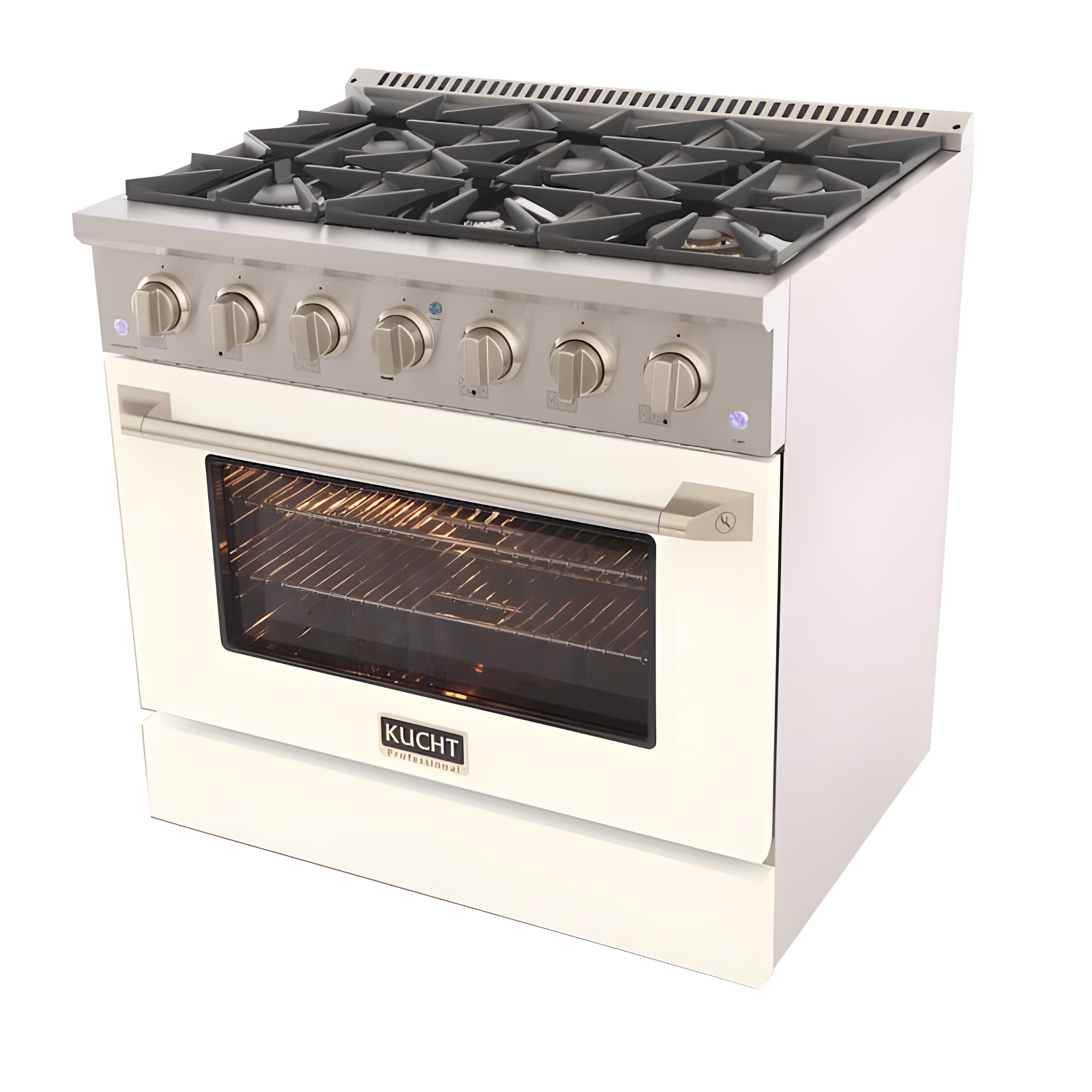 Kucht 36" Pro-Style Natural Gas Dual Fuel Range with 4 Burners in White - KDF362-W