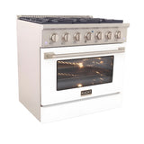 Kucht 36" Pro-Style Natural Gas Dual Fuel Range with 4 Burners in White - KDF362-W