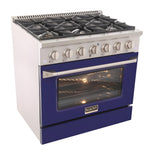 Kucht Professional 36 in. 5.2 cu ft. Natural Gas Range with Blue Door and Silver Knobs - KNG361-B