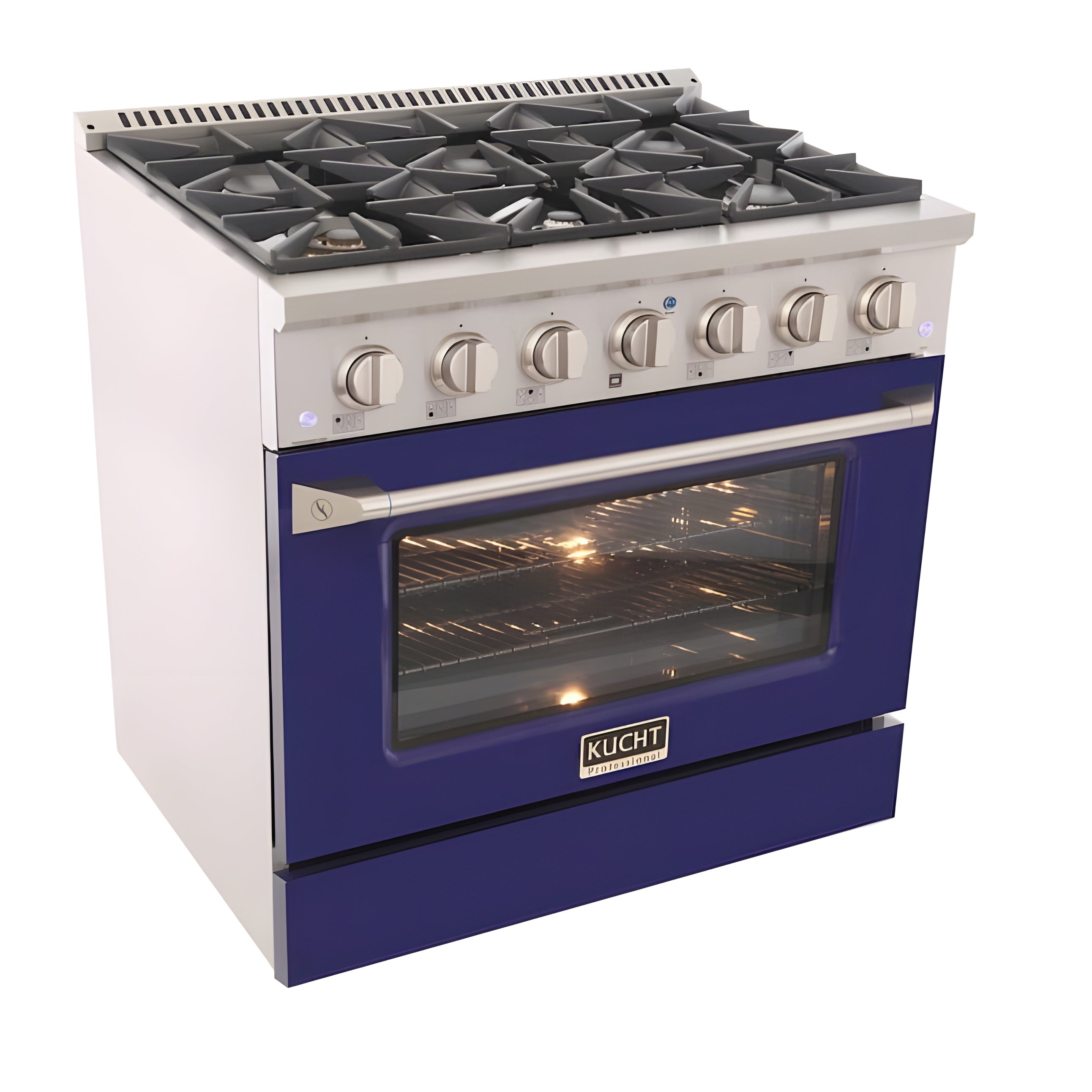 Kucht Professional 36 in. 5.2 cu ft. Propane Gas Range with Blue Door and Silver Knobs - KNG361/LP-B