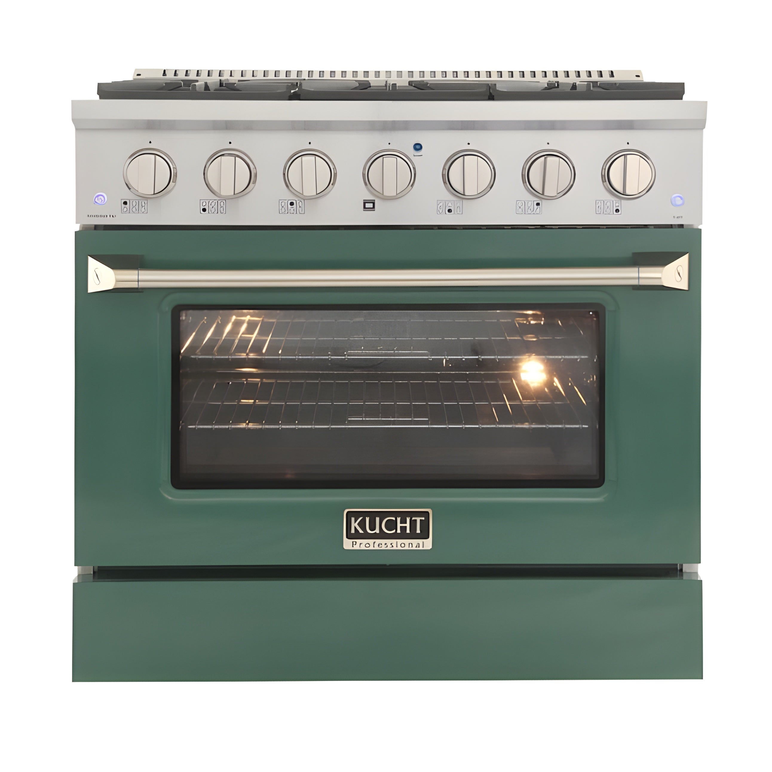Kucht Professional 36 in. 5.2 cu ft. Propane Gas Range with Green Door and Silver Knobs - KNG361/LP-G